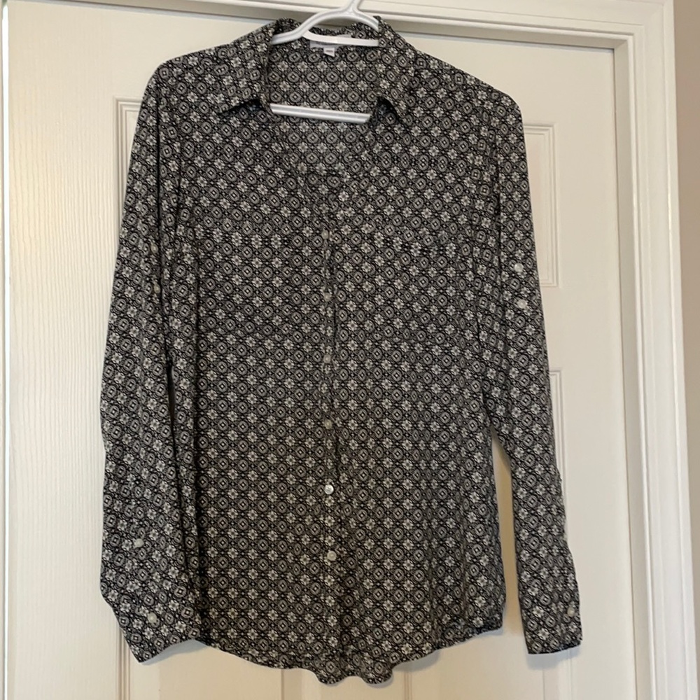 Express Portofino Long Sleeve Blouse Black White Size Medium